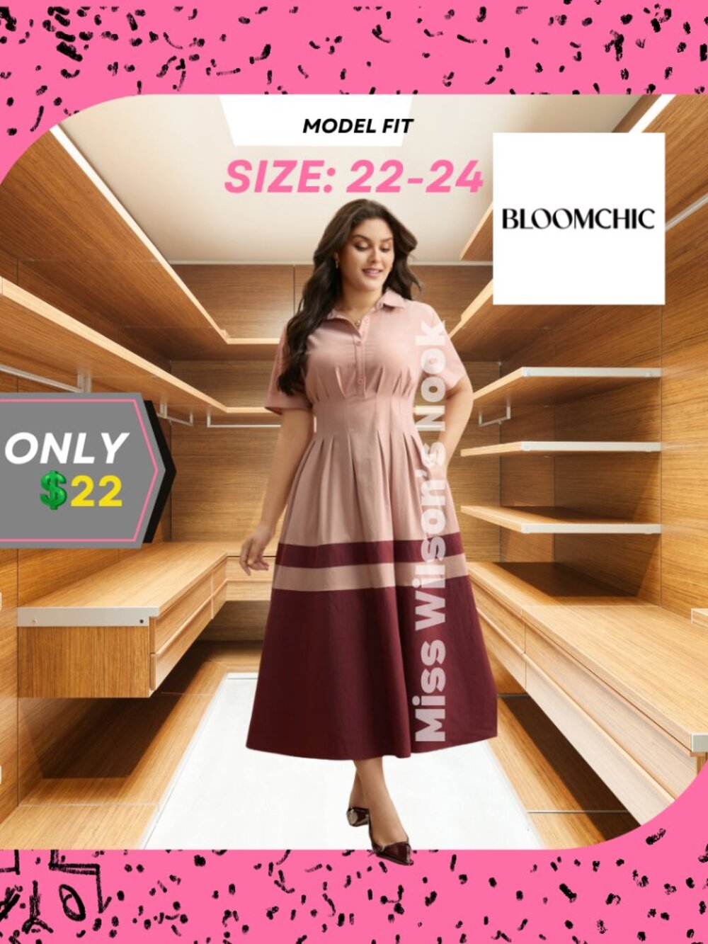 BloomChic Colorblock Collared A-Line Midi Dress - Size 22-24